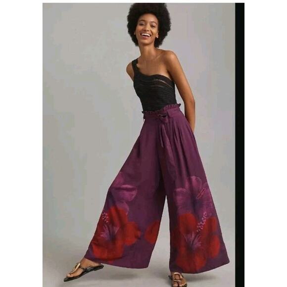 New women's XS Farm Rio x Anthropologie Floral wide-leg pants in purple